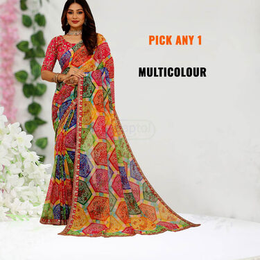 Designer Bandhini Saree With Fully Embroidered Designer Blouse (BDS1)