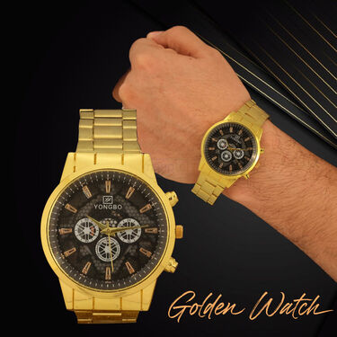 Golden Watch + Chain + Bracelet + Ring (MGWCBR12)