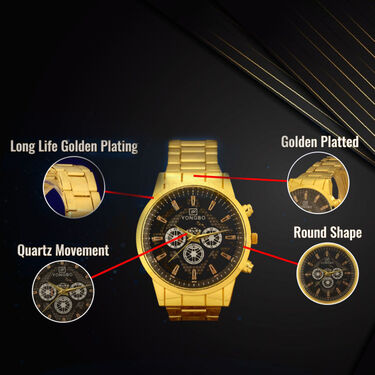Golden Watch + Chain + Bracelet + Ring (MGWCBR12)