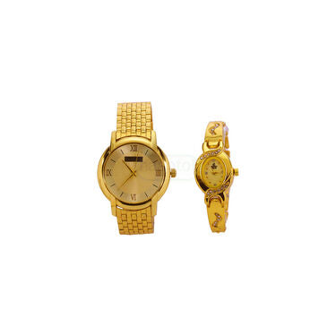 Men's Golden Watch with Free Ladies Designer Watch (MLGW11)