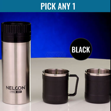 Hot Or Cold Insulated Flask (500 ml) + 2 Double Wall Cup (1F2C4)