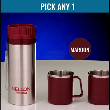 Hot Or Cold Insulated Flask (500 ml) + 2 Double Wall Cup (1F2C4)