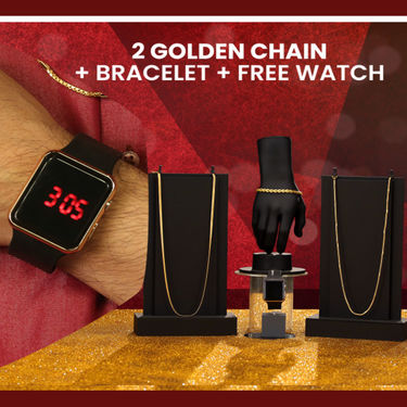 2 Golden Chain + Bracelet + Free Watch (2GCBW1)