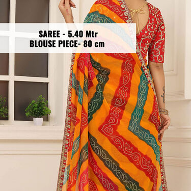 Designer Bandhini Saree With Fully Embroidered Designer Blouse (BDS1)
