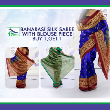 Banarasi Inspired Silk Saree with Blouse Piece (2AS1) - BOGO