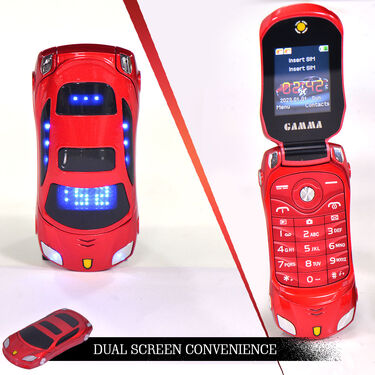 Car Flip Phone with Dual Screen & Dual SIM + Free Wireless Bluetooth Earpods with Charging Case & Inbuilt Powerbank (CSM11)