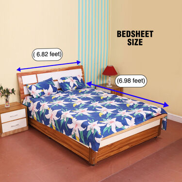 Blue Base With Pink Floral Double Bed Sheet Set (DBS7)