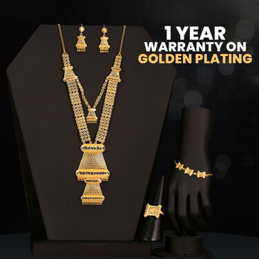 Golden Grand Necklace Set + Bracelet + Ring (LNBR1)