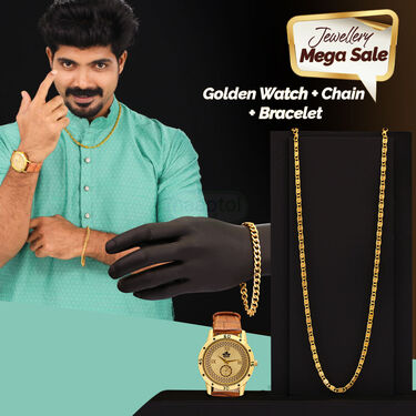 Golden Watch + Chain + Bracelet (MGWCB9)