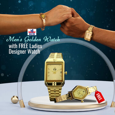 Mens Golden Watch with Free Ladies Designer Watch (MLGW9)