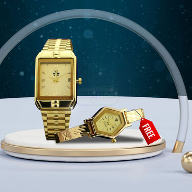 Mens Golden Watch with Free Ladies Designer Watch (MLGW9)