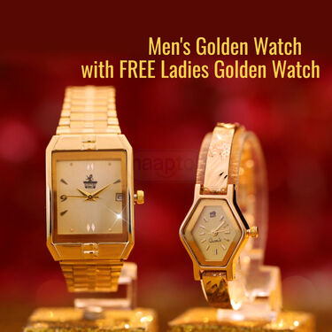 Mens Golden Watch with Free Ladies Designer Watch (MLGW9)