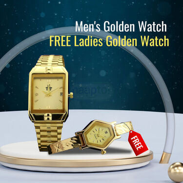 Mens Golden Watch with Free Ladies Designer Watch (MLGW9)