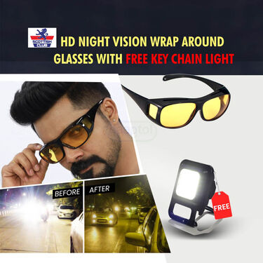 HD Night Vision Wrap Around Glasses With Free Key Chain Light (NVL1)