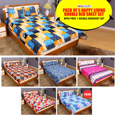 Pack of 5 Happy Living Double Bedsheets Set with 1 Bedsheet Set Free (5BS6+1)