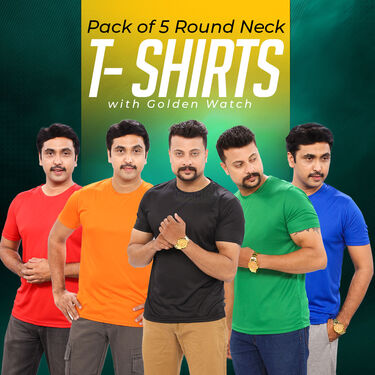 Pack of 5 Round Neck T-Shirts With Golden Watch (5RTW5)