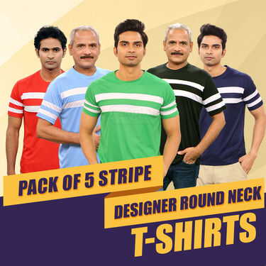 Pack of 5 Stripe Designer Round Neck T-shirts (5RT21)