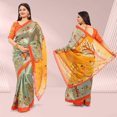 Pack of 8 Printed Art Silk Sarees with 8 Free Blouse Piece (8AS7)