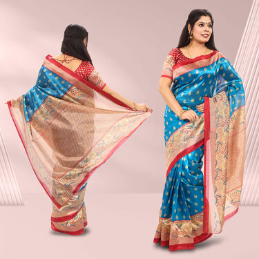 Pack of 8 Printed Art Silk Sarees with 8 Free Blouse Piece (8AS7)