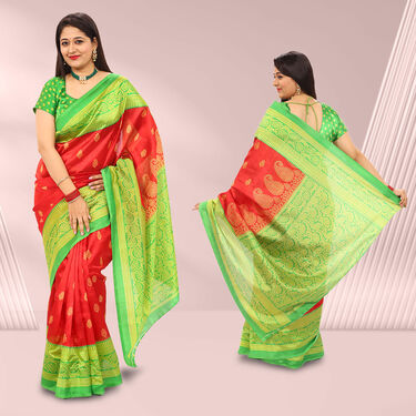 Pack of 8 Printed Art Silk Sarees with 8 Free Blouse Piece (8AS7)