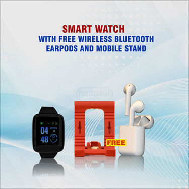 Smart Watch With Free Wireless Bluetooth Earpods And Mobile Stand (BCSW21)