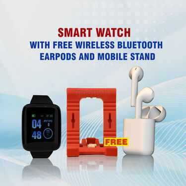 Smart Watch With Free Wireless Bluetooth Earpods And Mobile Stand (BCSW21)